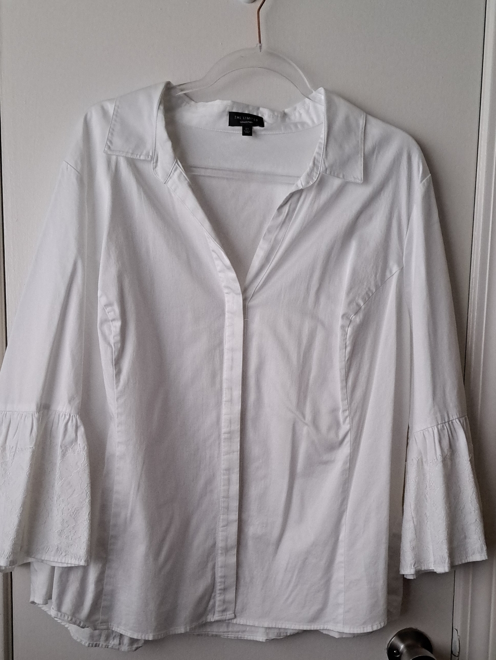 The Limited Collection White Button-Front Blouse with Flared Lace-Trim Sleeves